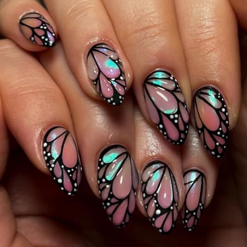 GGAUBAIFI Mittelgroße, mandelglänzende Schmetterlings-Press-On-Nägel, French Tip, Farbverlaufsdesign, 24 handgefertigte Acryl-Press-On-Nägel zum Aufkleben für Frauen GGAUBAIFI Mittelgroße, mandelglänzende Schmetterlings-Press-On-Nägel, French Tip, Farbverlaufsdesign, 24 handgefertigte Acryl-Press-On-Nägel zum Aufkleben für Frauen von GGAUBAIFI