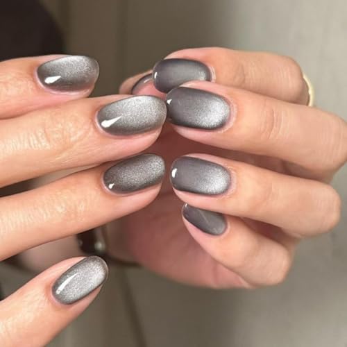 GGAUBAIFI Nägel zum Aufdrücken, mittlerer Glitzer, Grau, künstliche Nägel, glitzernd, glänzend, künstliche Nagelspitzen, künstliche Nägel, Fingermaniküre für Frauen und Mädchen, 24 Stück von GGAUBAIFI