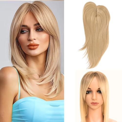 GGAUBAIFI Pony mit Haaren, 360° Cover Clip in Bangs Haarspange in Haarverlängerungen, Fake Bangs Toppers für Frauen Französischer Pony mit Haarteilen, Golden #27/613 von GGAUBAIFI