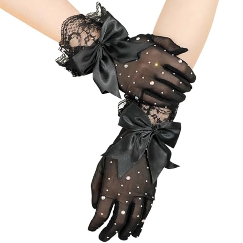 GGAUBAIFI Schwarze Schleife Damen Spitzenhandschuhe, Party Hochzeit Handschuhe Schleife Kurzer Handschuh Abend Elegante Accessoires Sonnenschutz Beerdigung von GGAUBAIFI