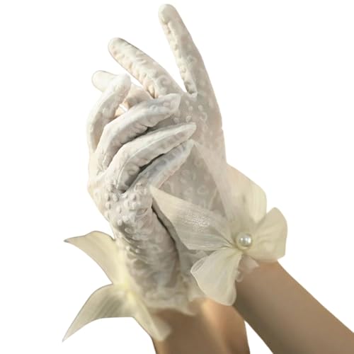 GGAUBAIFI Weiße Spitzenhandschuhe Kostüm, Perlentransparente kurze Opernhandschuhe, Tea-Party-Frauen, formelles Kleid, Tüll-Netzhandschuhe, Hochzeit von GGAUBAIFI