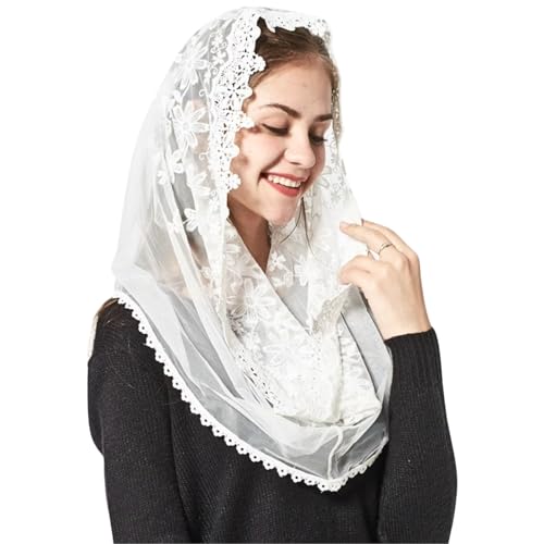 GGAUBAIFI Weiße katholische Kapelle Mantilla Spitzenschleier Kirche Kathedrale Lateinische Messe Ostern Unendlichkeit Kopfbedeckung, C von GGAUBAIFI