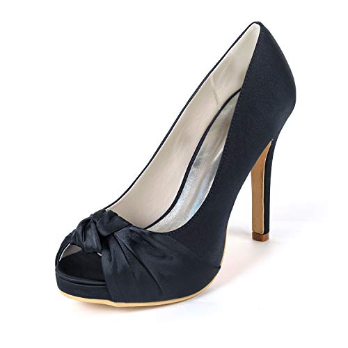 Damen Plateau Brautschuhe Stiletto High Heels Peep Toe Pumps Satin Party Hochzeit Abend Schuhe 6041-23,Schwarz,38 EU von GGBLCS