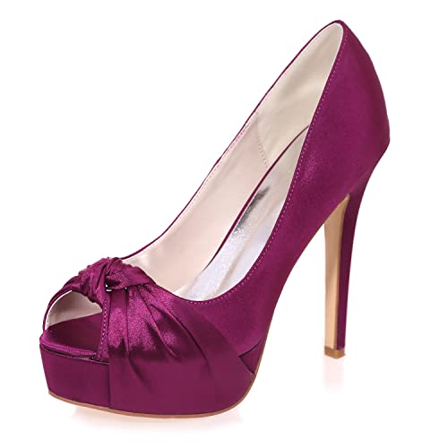 Damen Satin Brautschuhe Plateau High Heels Peep Toe Abend Hochzeitsschuhe 3128-23A,Lila,39 EU von GGBLCS