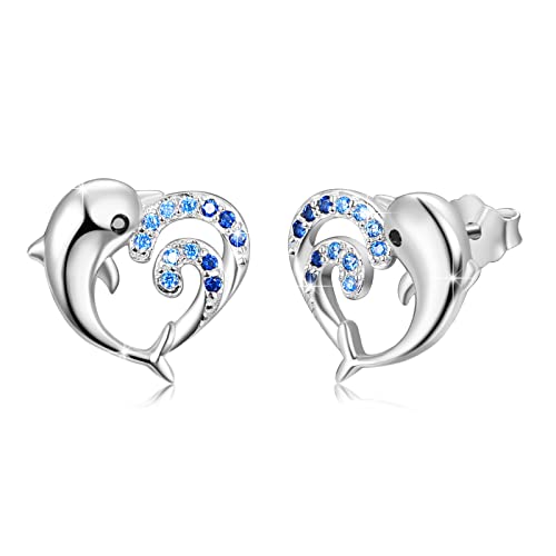 Delphin Ohrringe 925 Sterling Silber Delfine Ohrstecker Herz Ohrringe Delfin Meeresbewohner Ohrschmuck für Tochter Frauen Mädchen von GGBOOM