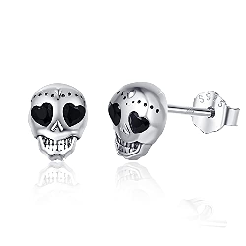 Totenkopf Ohrstecker 925 Sterling Silber Schädel Ohrstecker Halloween Ohrringe Geist Ohrhänger Jazz Goth Ohr Schmuck für Männer, Damen Freundin Mädchen Unisex Geschenk von GGBOOM