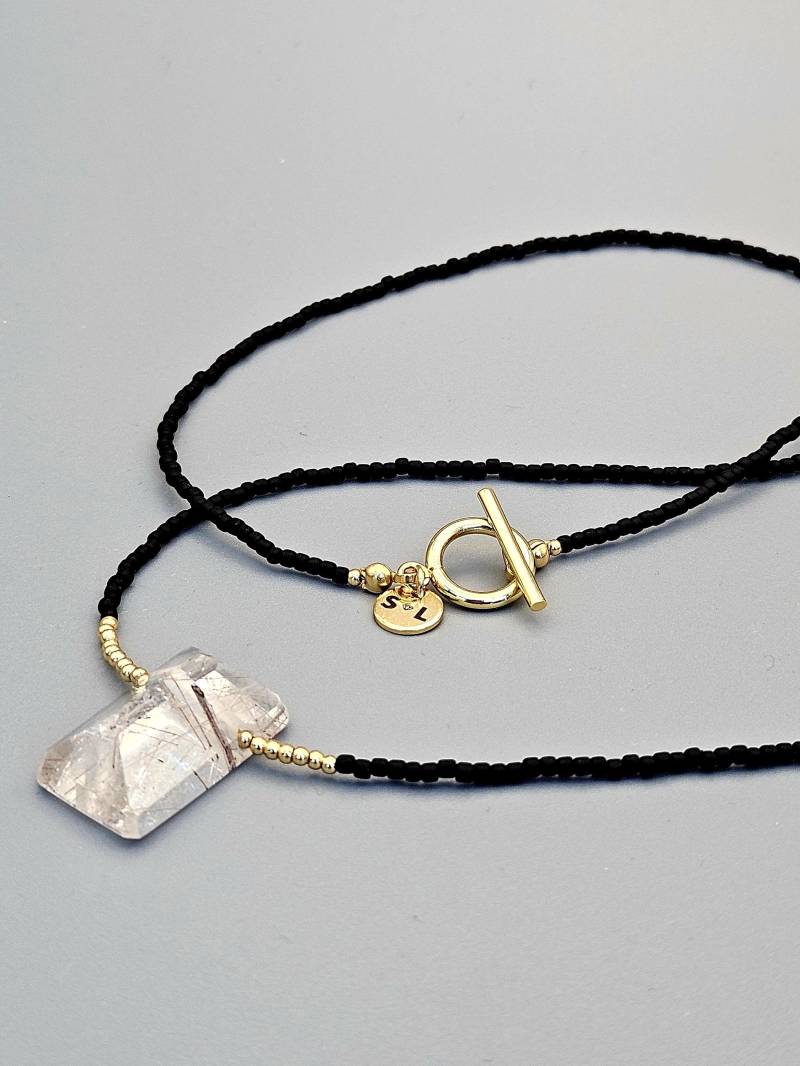 Golden Eclipse - Handgemachte Kette Mit Toho-Perlen & Rutilquarz Eleganter Schmuck Vergoldetem Verschluss Geschenkidee Für Frauen von GGCbySL