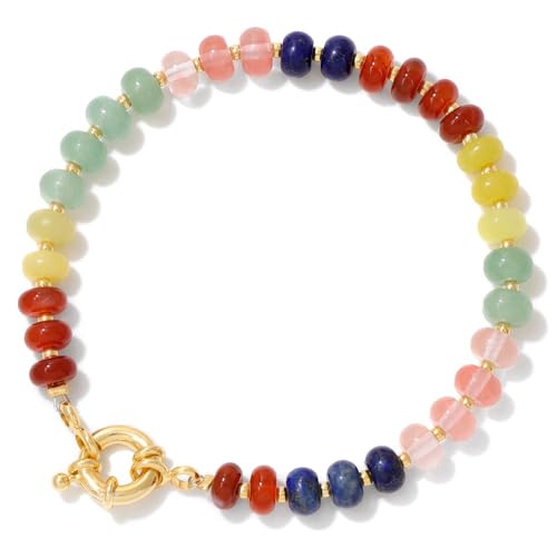 GGGOAJVB Edelstein Armband Damen, Verstellbares Ot-Schnalle-Armband Mit Abstandsperlen Aus Natürlichem Edelstein Und Kristall, Radsteinperlen, Energieschmuck Für Frauen, Stil C von GGGOAJVB