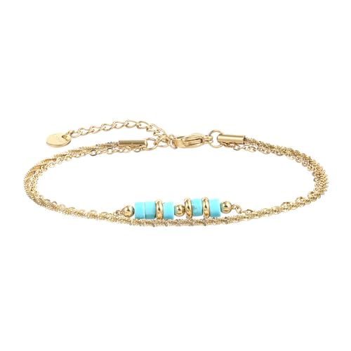 GGGOAJVB Kristall Armband, Verstellbare Kette High-End-Doppelschicht Zylindrischen Naturstein Armband, Exquisit Für Frauen Türkis von GGGOAJVB