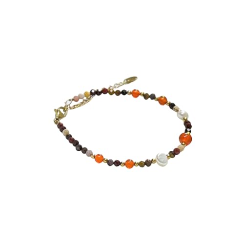 GGGOAJVB Naturstein Armband Damen, Handgefertigtes Verstellbares Armband Mit Karabinerverschluss Aus Naturstein, Süßwasserperlen Und Kristallen, Für Damen, All-Match-High-End-Schmuck, Stil K von GGGOAJVB