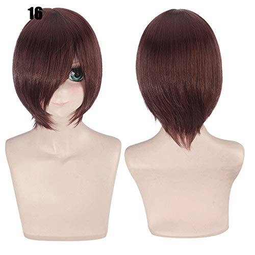 28 Farben 30cm Kurzes Kostüm Party Cosplay Perücke Schwarz Weiß Lila Blau Gelb Hitzebeständige Faser Universal Perücken Pony Peluca 16 von GGJKB