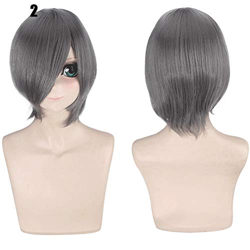 28 Farben 30cm Kurzes Kostüm Party Cosplay Perücke Schwarz Weiß Lila Blau Gelb Hitzebeständige Faser Universal Perücken Pony Peluca 2 von GGJKB