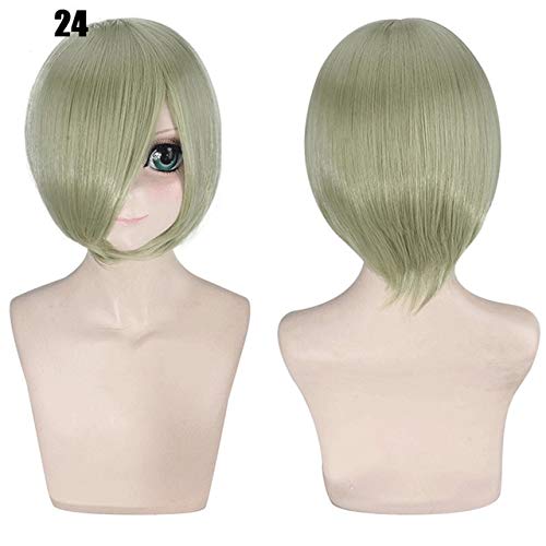 28 Farben 30cm Kurzes Kostüm Party Cosplay Perücke Schwarz Weiß Lila Blau Gelb Hitzebeständige Faser Universal Perücken Pony Peluca 24 von GGJKB