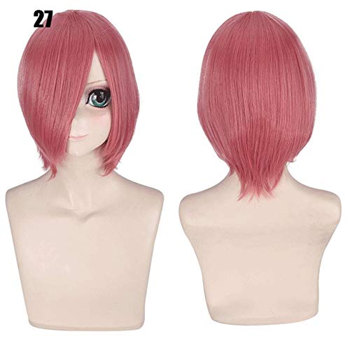 28 Farben 30cm Kurzes Kostüm Party Cosplay Perücke Schwarz Weiß Lila Blau Gelb Hitzebeständige Faser Universal Perücken Pony Peluca 27 von GGJKB