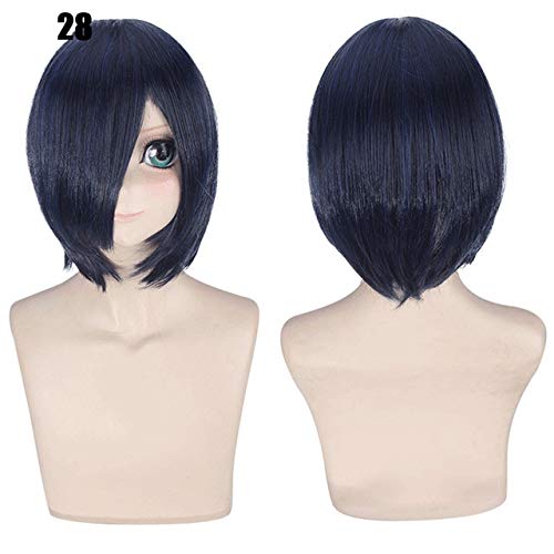 28 Farben 30cm Kurzes Kostüm Party Cosplay Perücke Schwarz Weiß Lila Blau Gelb Hitzebeständige Faser Universal Perücken Pony Peluca 28 von GGJKB
