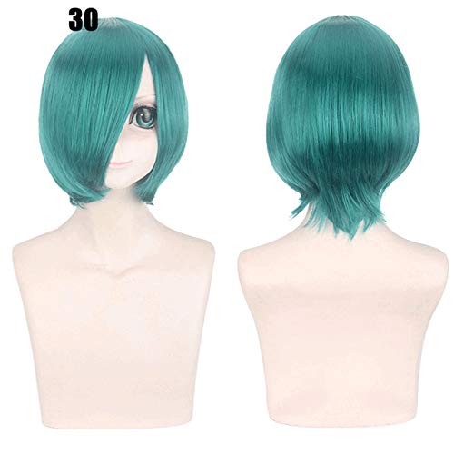 28 Farben 30cm Kurzes Kostüm Party Cosplay Perücke Schwarz Weiß Lila Blau Gelb Hitzebeständige Faser Universal Perücken Pony Peluca 30 von GGJKB
