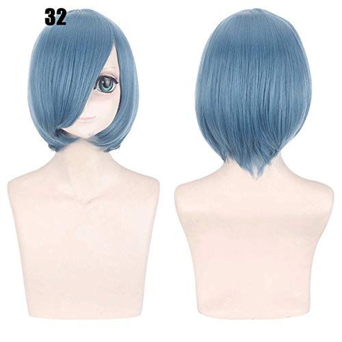 28 Farben 30cm Kurzes Kostüm Party Cosplay Perücke Schwarz Weiß Lila Blau Gelb Hitzebeständige Faser Universal Perücken Pony Peluca 32 von GGJKB