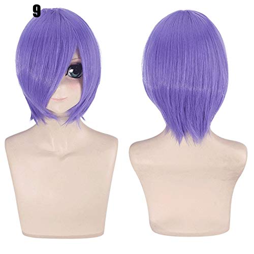 28 Farben 30cm Kurzes Kostüm Party Cosplay Perücke Schwarz Weiß Lila Blau Gelb Hitzebeständige Faser Universal Perücken Pony Peluca 9 von GGJKB