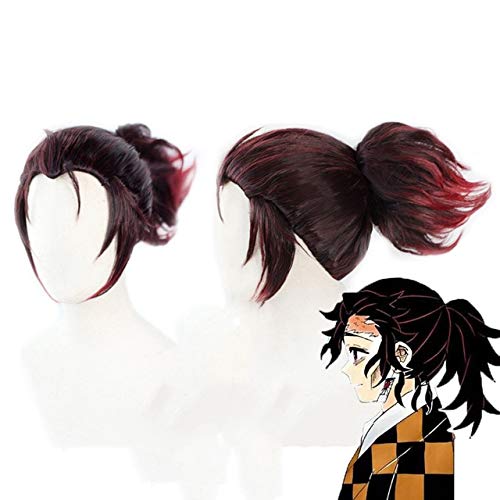 Anime Dämonentöter: Kimetsu No Yaiba Tanjiro Kamado Perücke Cosplay Kostüm Kurze kastaniene Haarperücke mit Schachtelhalm Tanjirou Kamado von GGJKB