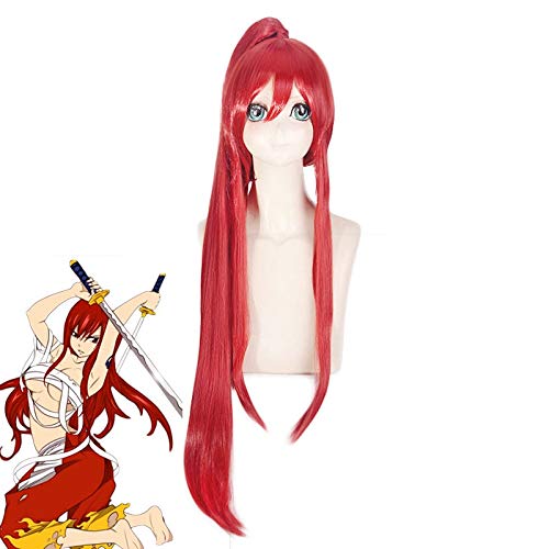 Anime Fairy Tail Erza Scharlachrote Cosplay Perücke Langes tiefrotes Kunsthaar für Halloween Kostüm Perücken + 1 Pferdeschwanz + Perücke Cap Anime Fairy Tail Erza Scharlachrote Cosplay Perücke Langes tiefrotes Kunsthaar für Halloween Kostüm Perücken + 1 Pferdeschwanz + Perücke Cap von GGJKB