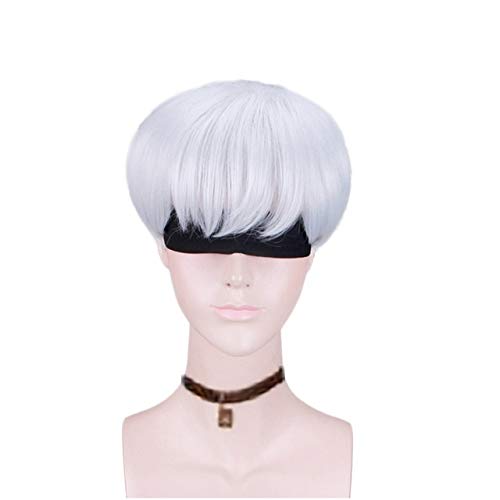 Anime Nier: Automaten 9s Silber Weiß Perücken Yorha Nr. 9 Model S Männer Perücke Cosplay Kostüm + Perücke Cap Perücke und Augenmaske von GGJKB