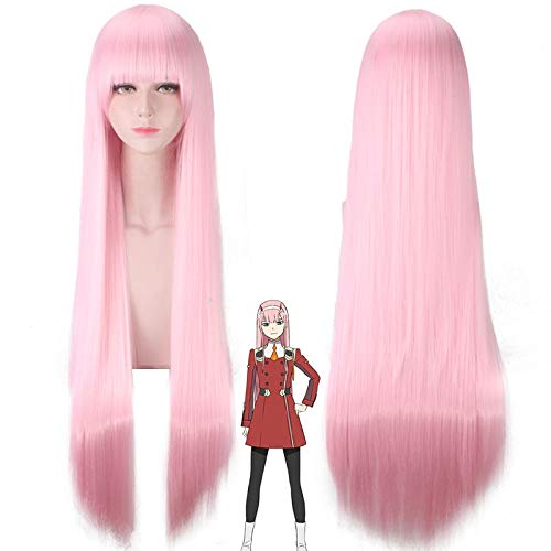 Anime Perücken DARLING in der FRANXX 02 Cosplay Perücke 100cm langes rosa Kunsthaar Perucas Partykostüm Perücke + Perückenmütze von GGJKB