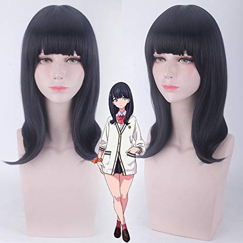 Anime SSSS.GRIDMAN Perücken Takarada Rikka Cosplay Perücke Schwarz Blau Gerade Lang Synthetisches Haar Kostüm Rollenspiel Perücken für Frauen von GGJKB