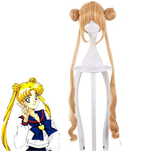 Anime Sailor Moon Cosplay Perücken Party Kostüm Perücke Super langes blondes Kunsthaar Halloween Cosplay Perücke + Perücke Cap von GGJKB