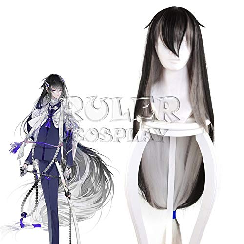 Anime Touken Ranbu Online Juuzumaru Tsunetsugu Cosplay Perücke Schwarz Grau Weiß Farbverlauf 130cm Glatt Synthetisches Haar Kostüm Perücken KUZZ9568 von GGJKB