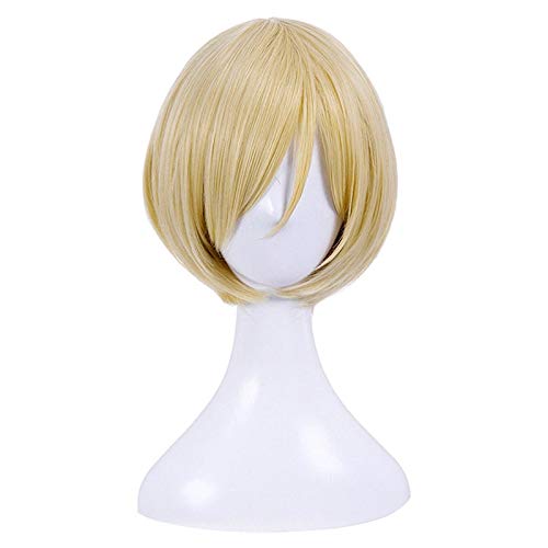Anime Yuri !!! auf Eis Yuri Plisetsky Yurio Kurze Blonde Hitzebeständige Cosplay Kostüm Perücken + Perückenkappe KUQX7874 von GGJKB