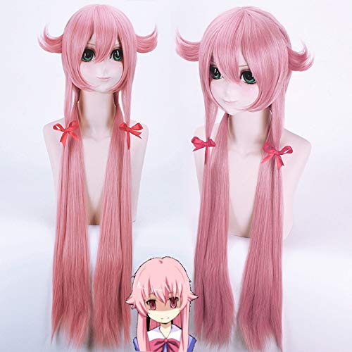 Anime die Zukunft Tagebuch Yuno Gasai Cosplay Perücke 100cm lang rosa glattes Kunsthaar Mirai Nikki Party Kostüm Perücken + Perücke Cap von GGJKB