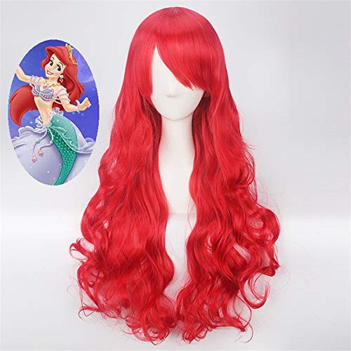 Anime kleine Meerjungfrau Prinzessin Cosplay Perücken rot langes lockiges Haar synthetisches Haar Halloween Party Kostüm Cosplay Perücke + Perücke Kappe von GGJKB