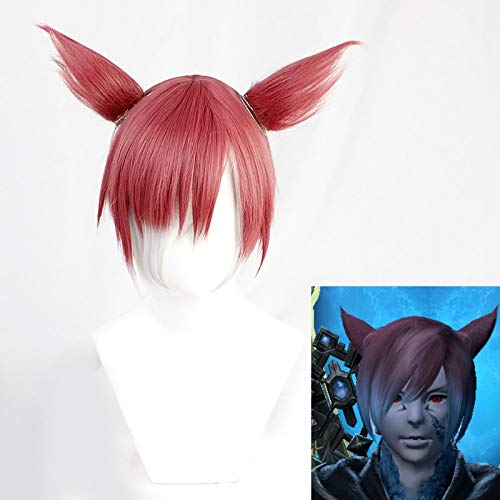 Final Fantasy 14 Cosplay Perücke der Kristall Exarch Short Red Gradient Rollenspiel Haar Perücke für Halloween Party + Kostenlose Perücke Cap Perücke und Ohren Final Fantasy 14 Cosplay Perücke der Kristall Exarch Short Red Gradient Rollenspiel Haar Perücke für Halloween Party + Kostenlose Perücke Cap Perücke und Ohren von GGJKB