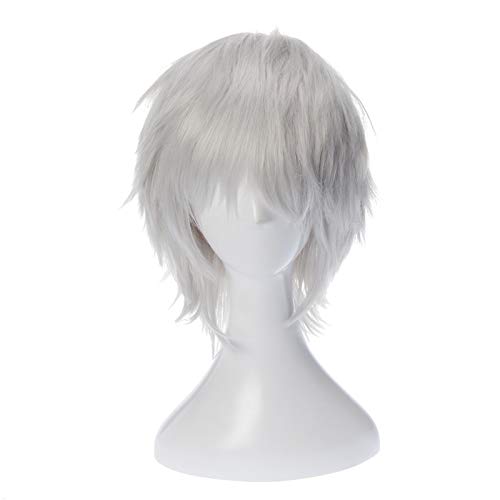Gintama Gintoki Sakata Cosplay Perücken 35 cm Kurz Silber Silber Weiß Männer Kunsthaar Perucas Anime Kostüm Rollenspiel Perücke KUJ3958 von GGJKB