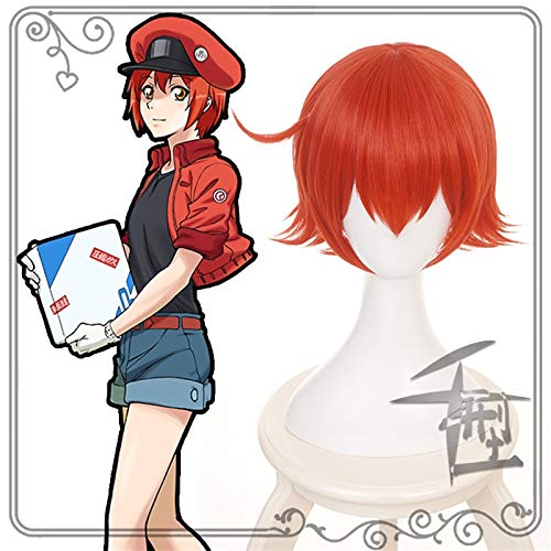 Hataraku Saibou Zellen bei der Arbeit Erythrozyten Rote Blutkörperchen Kurze rote Cosplay Perücke + Perückenkappe Neutrophiles Blutplättchen KUQX1902 von GGJKB