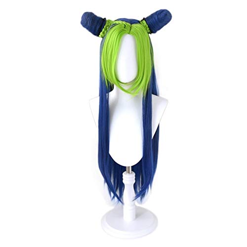 Jolyne Cujoh Cosplay Perücke Jojos bizarres Abenteuer Goldener Wind Kujo Grün Lange Version Brötchen Zöpfe Kunsthaar Perücken + Perückenkappe 1491 B. von GGJKB