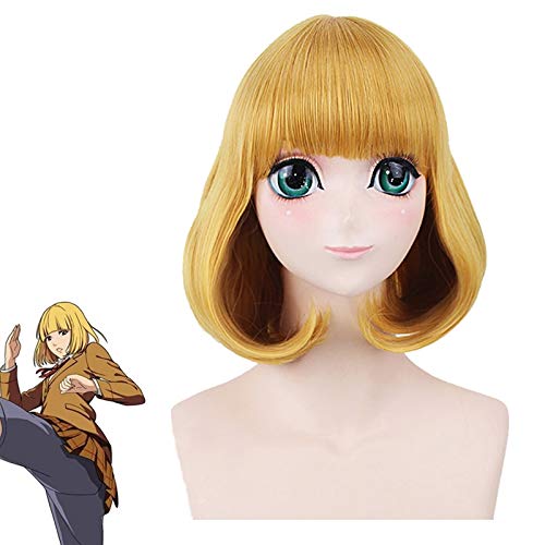 Ktip Up Anime Midorikawa Hana Cosplay Perücke Golden Blonde Kurze Bob Frisur Flat Bangs Prison School Synthetische Vollhaar Frauen von GGJKB