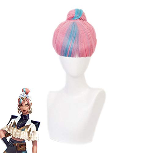 Lol True Damage Qiyana Cosplay Perücken Prestige Pink Mix Blaue Perücken mit Pony Hitzebeständiges Kunsthaar Anime Kostüm Perücke KUQX3658 von GGJKB
