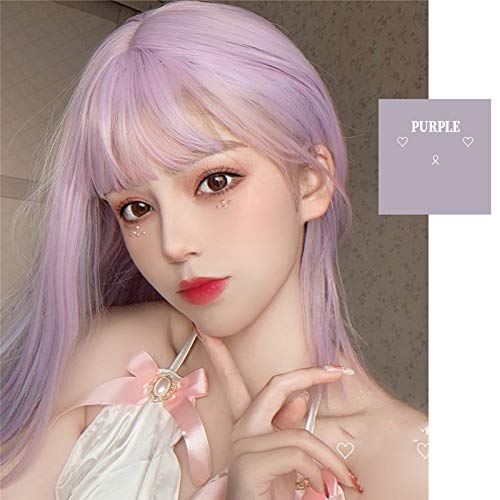 Lolita Cute Harajuku Lila Mixed Pink Full Perücken Mittellang Hitzebeständige Cosplay Perücke mit Pony + Free Cap M67 von GGJKB