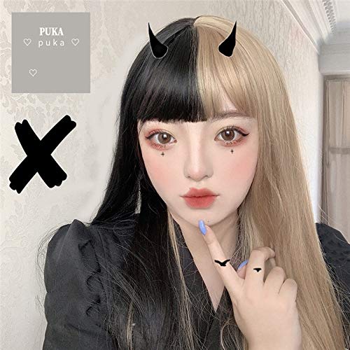 Lolita Perücken mit Pony Schwarz Mixed Gold Mittelteil Ombre Langes glattes Haar Custom Party Cosplay Perücken für Frauen + Free Cap M30 von GGJKB