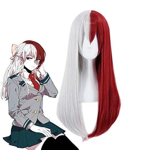 Mein Held Academia Todoroki Shoto Cosplay Perücke Frauen Lange gerade Perücken Rotes und weißes Haar Boku Kein Held Academia Kostüm Requisiten von GGJKB