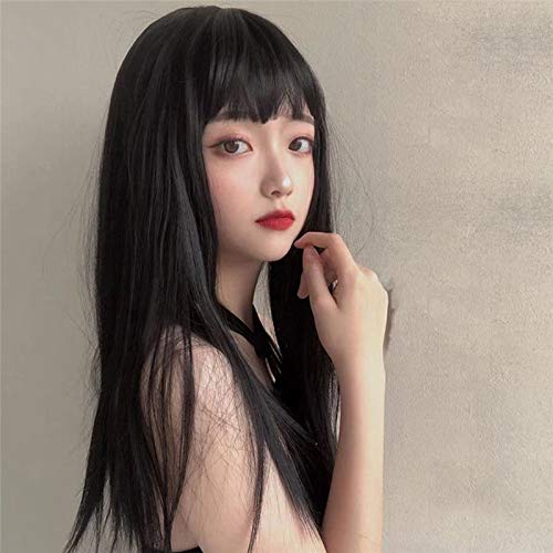 Nette Lolita Perücke Halloween Schwarz Lange Gerade Cosplay Perücke Mit Pony Hitzebeständiges Synthetisches Haar Für Frauen M14 Nette Lolita Perücke Halloween Schwarz Lange Gerade Cosplay Perücke Mit Pony Hitzebeständiges Synthetisches Haar Für Frauen M14 von GGJKB