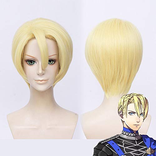 Neue Feuer Emblem Dreier Häuser Perücke Cosplay Dimitri Alexandre Bladud Kurze Blonde Goldene Kostüm Perücken Halloween + Perücke Cap von GGJKB
