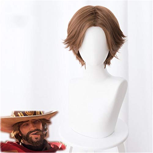 OW Jesse Mccree Cosplay Perücke Jesse Brown Kurzes Kunsthaar Halloween Karneval Kostüm Cosplay Anime Perücken + Perücke Cap von GGJKB