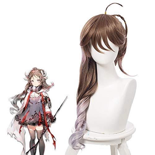 Spiel Arknights Eyjafjalla Cosplay Perücke 80cm lang Curly Mixed Brown Hitzebeständige synthetische Haarperücke Frauen Pelucas + Haarnetz von GGJKB