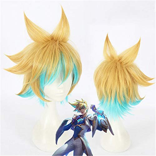 Spiel LOL Ezreal Charakter Cosplay Perücken 30cm Gradient Kurzes hitzebeständiges Kunsthaar Perucas Anime Kostüm Cosplay Perücke von GGJKB