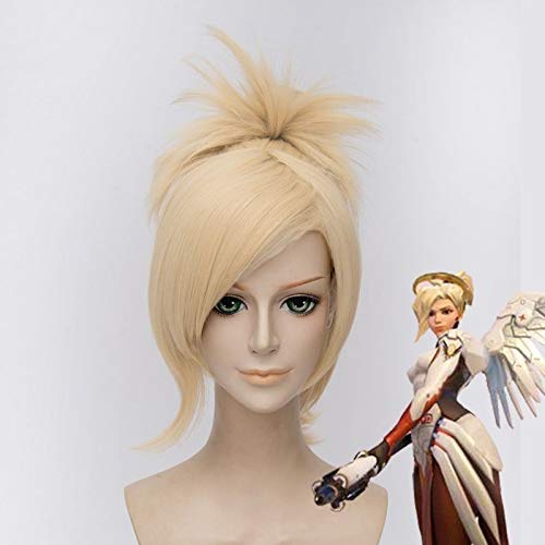 Spiel OW Mercy Perücke für Frauen 35cm Blondes hitzebeständiges Haar OW Angela Ziegler Mercy Cosplay Perücke Synthetisches Haar von GGJKB