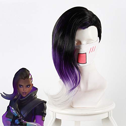 Spiel Overwatch Sombra Cosplay Perücke Schwarz Farbverlauf Lila Lockig Synthetisches Haarteil Ow Halloween Party Kostüm Spiel Perücken KS419E von GGJKB