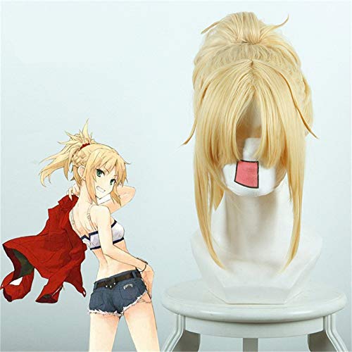 Spiel Schicksal Apokryphen Mordred Cosplay Perücke 40cm lang Licht Golden Hitzebeständig Synthetik Haar Perücken Pelucas + Perücke Cap 235G von GGJKB