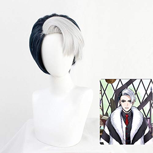Twisted-Wonderland Divus Crewel Cosplay Perücken Schwarz Grau Mix Kurzes hitzebeständiges Kunsthaar Halloween Party Rollenspiel Perücke von GGJKB